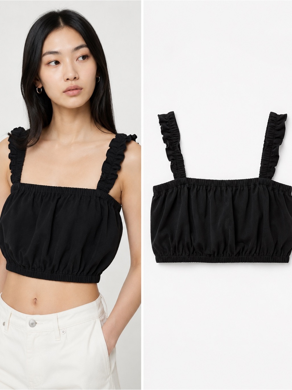 Aritzia Wilfred Amiens Black Ruffle Bandeau Crop Top Size Small